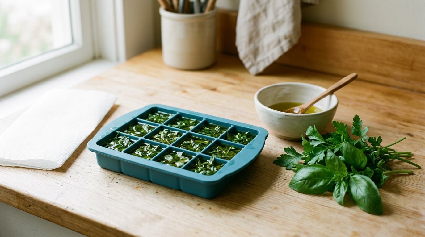 how to freeze fresh herbs in oil