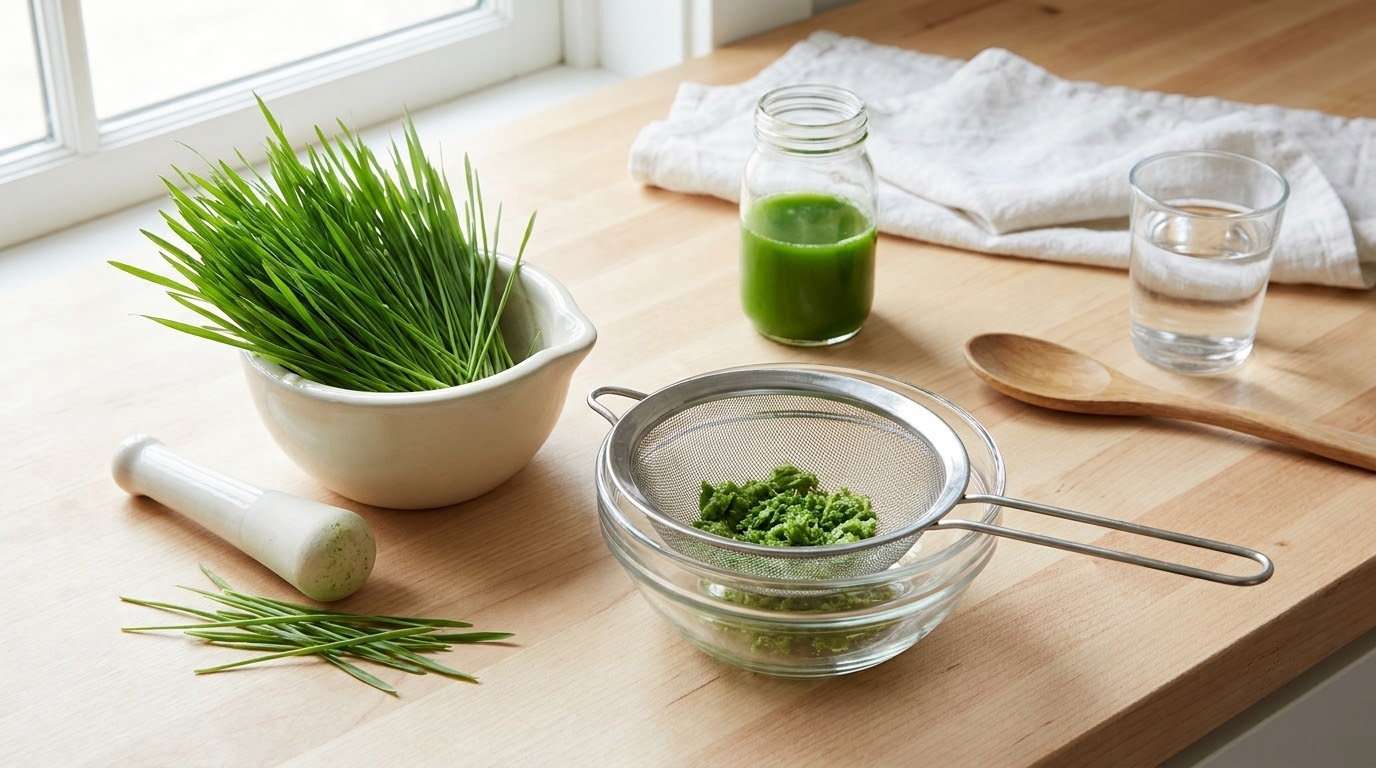 how to make a wheatgrass shot without a juicer