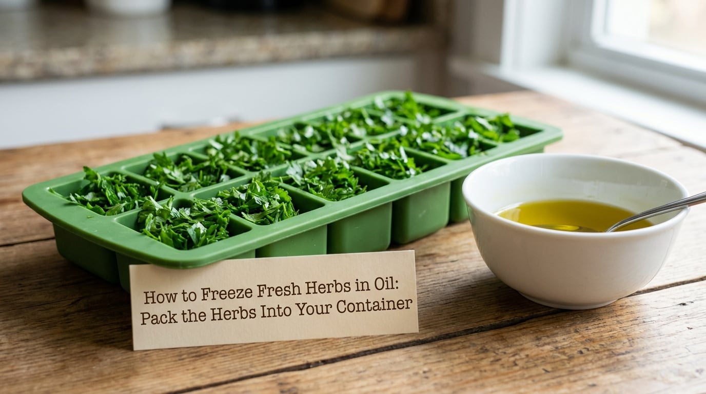 How to Freeze Fresh Herbs in Oil: Pack the Herbs Into Your Container