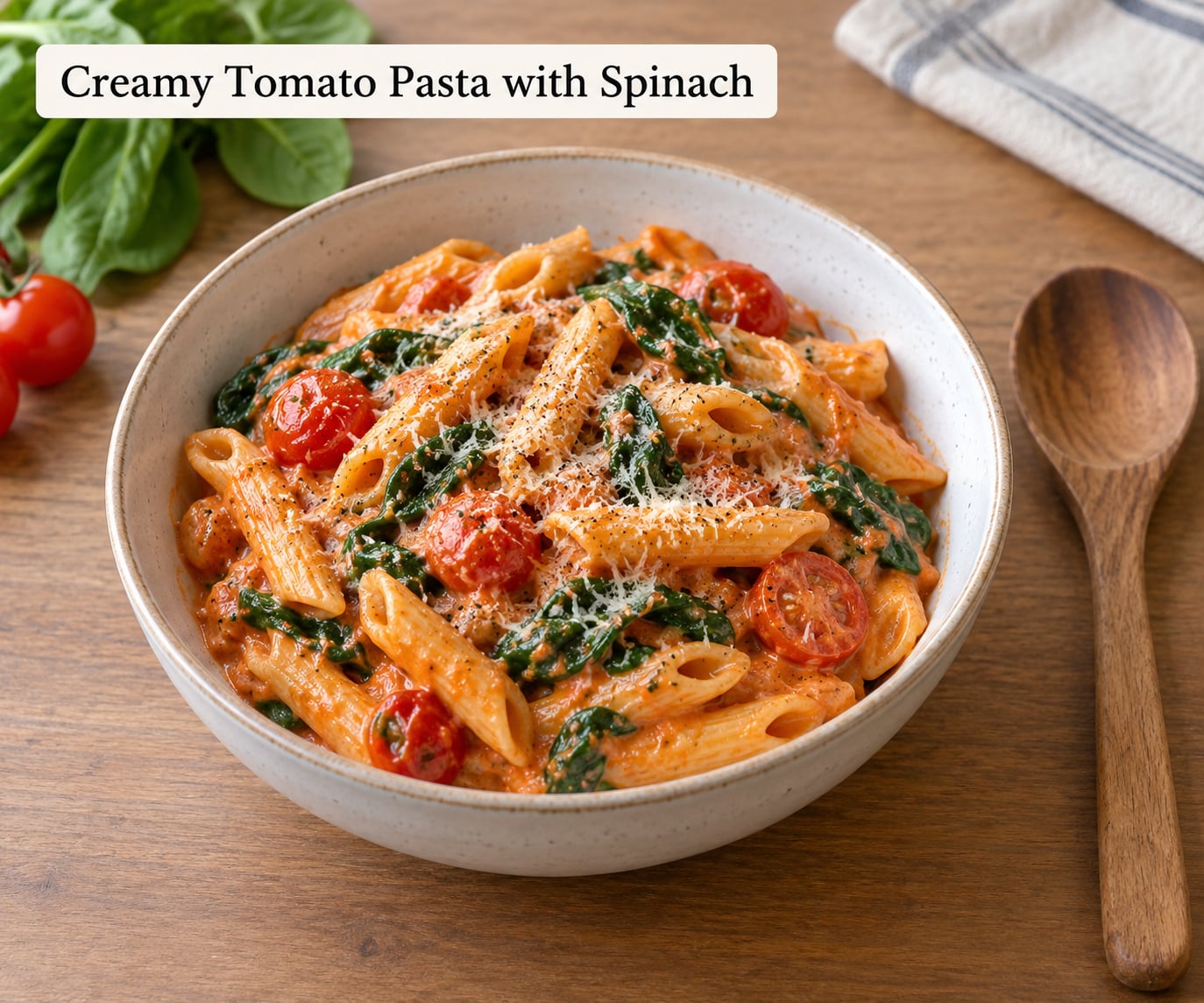 Creamy Tomato Pasta with Spinach