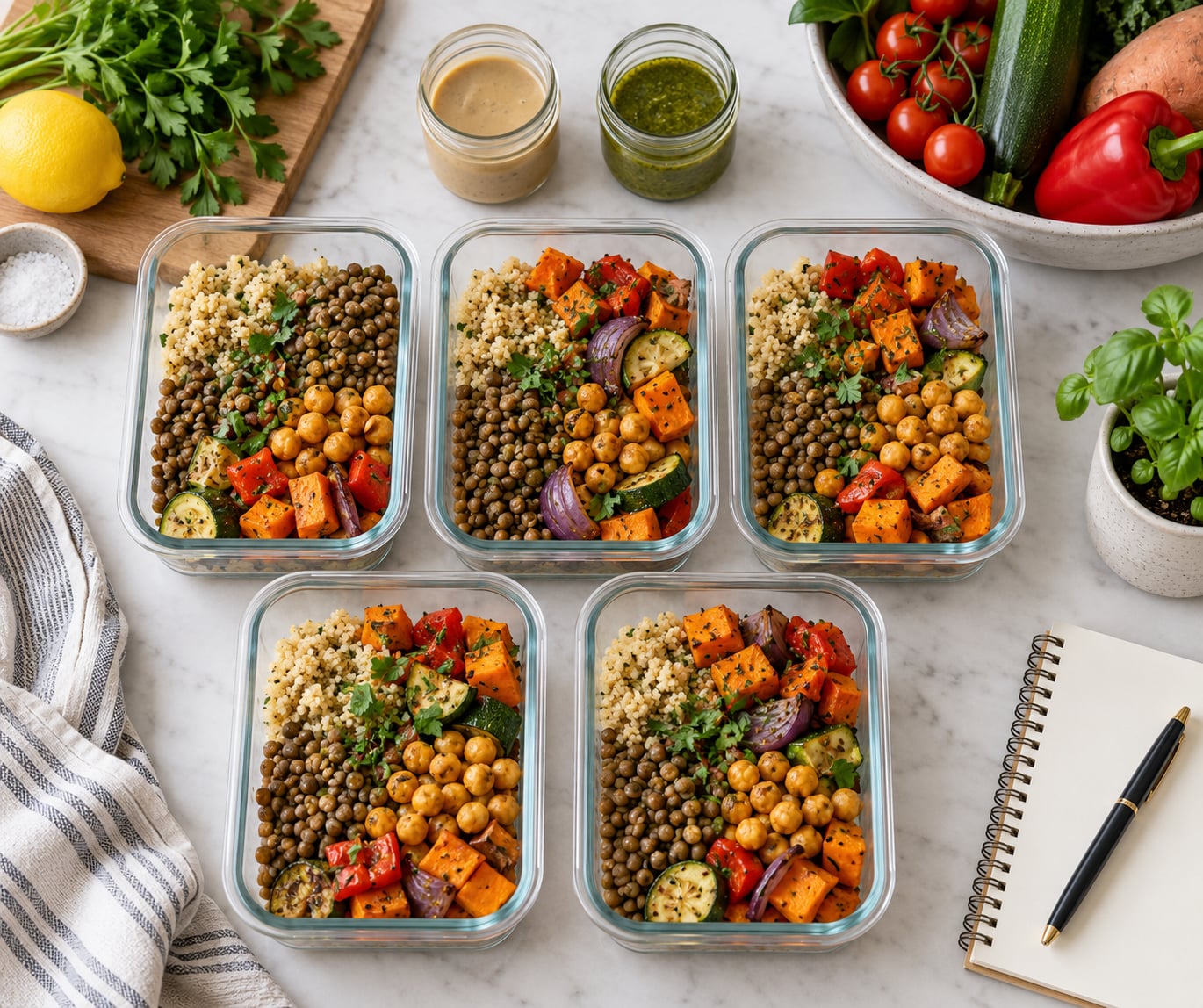 how to meal prep vegan lunches for work