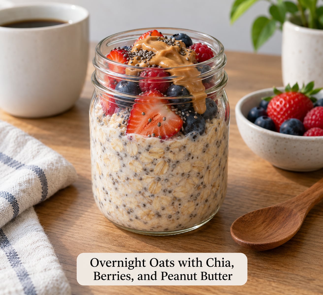 Overnight Oats with Chia, Berries, and Peanut Butter
