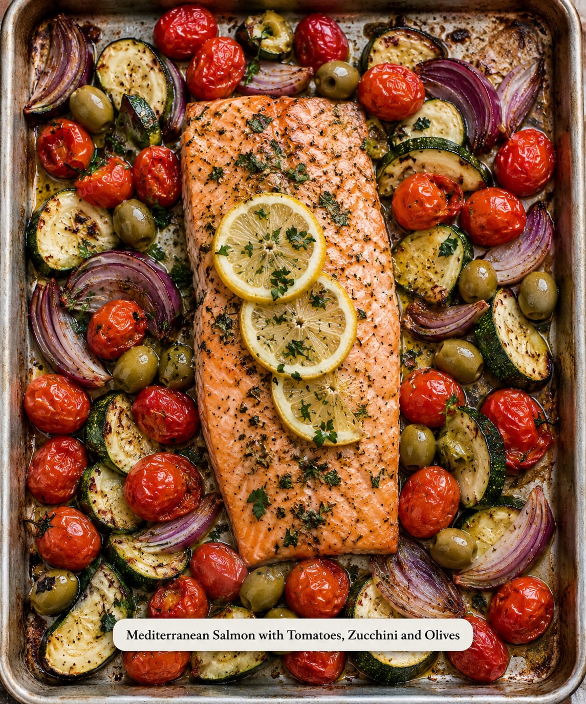 Mediterranean Salmon with Tomatoes, Zucchini and Olives