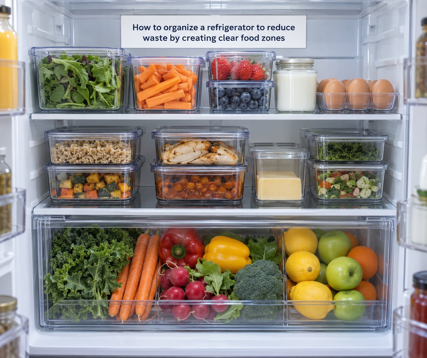 How to organize a refrigerator to reduce waste by creating clear food zones