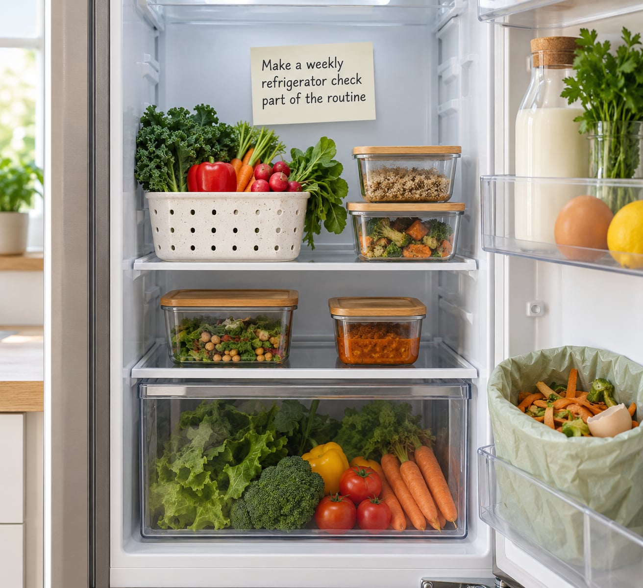 Make a weekly refrigerator check part of the routine
