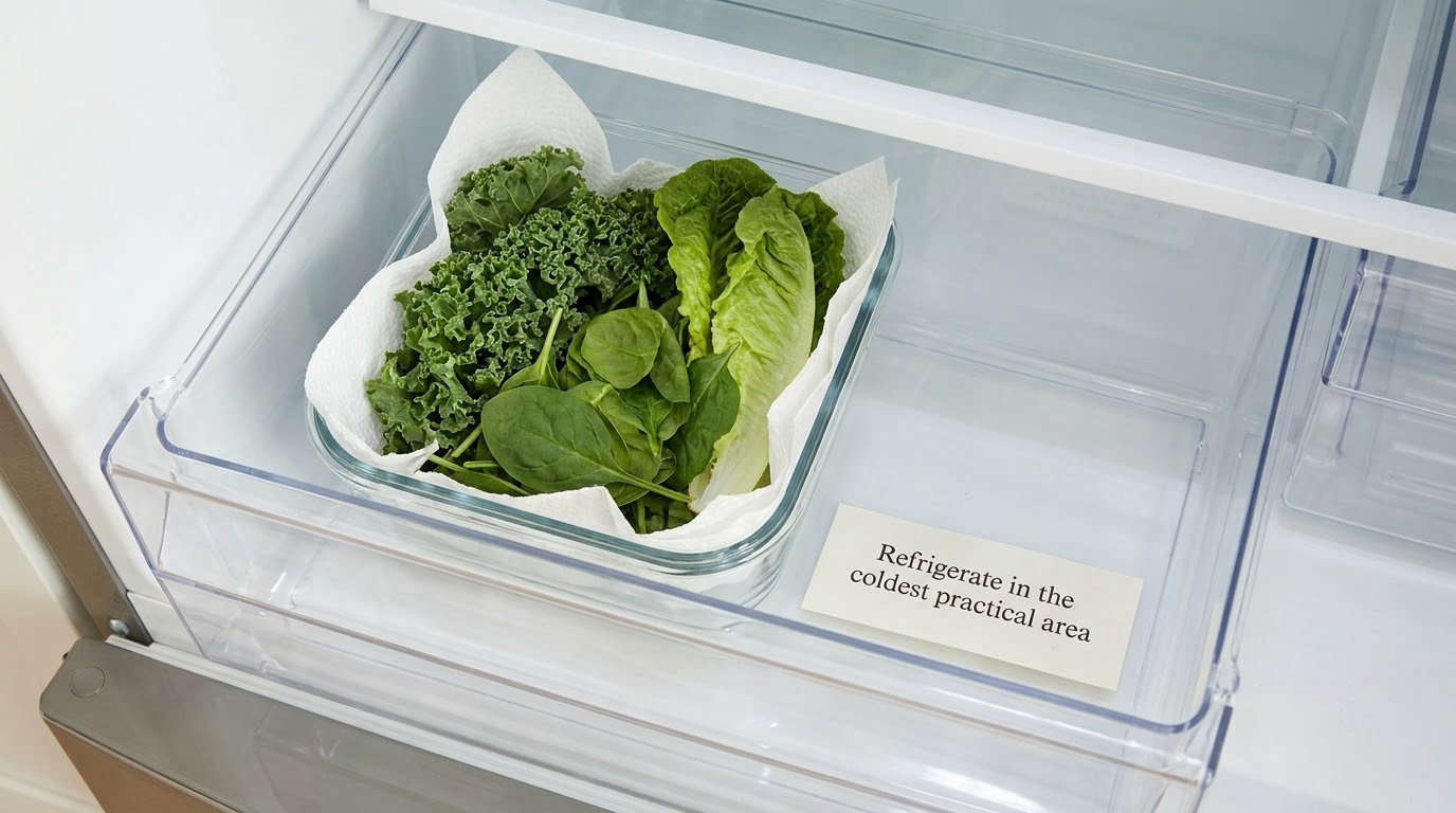 Refrigerate in the coldest practical area